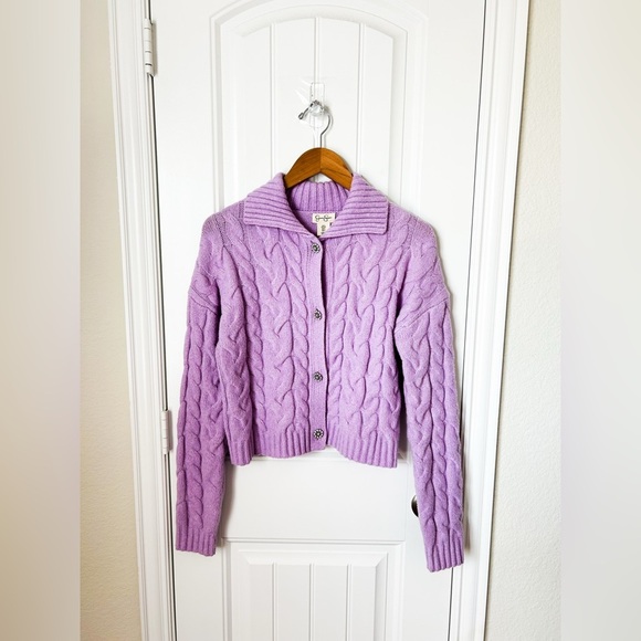 Jessica Simpson Purple Collared Sweater with Rhinestone Buttons Size Small - Picture 1 of 2